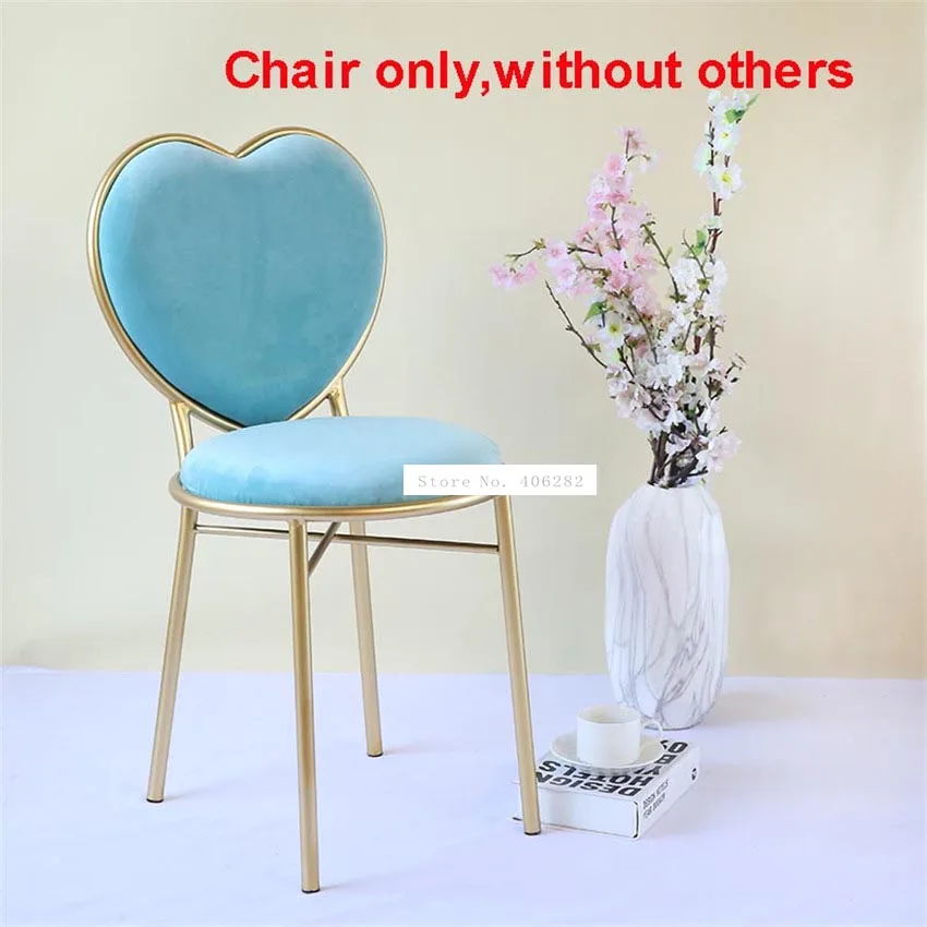 Love Heart Shape Backrest Flannelette Soft Seat Metal Iron Art Leisure Chair Modern Fashion Nordic Minimalist Coffee Cafe Chair