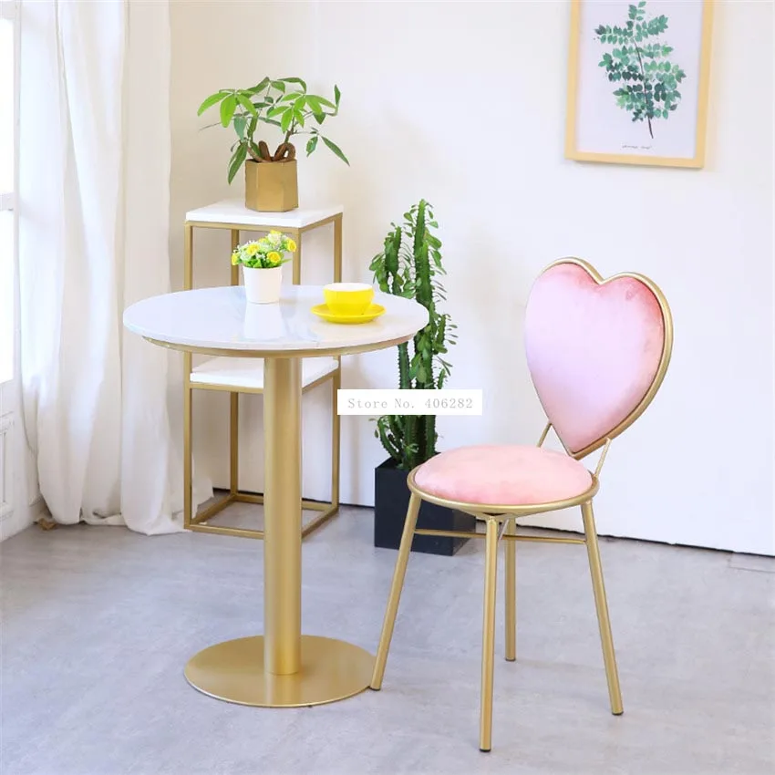 Love Heart Shape Backrest Flannelette Soft Seat Metal Iron Art Leisure Chair Modern Fashion Nordic Minimalist Coffee Cafe Chair