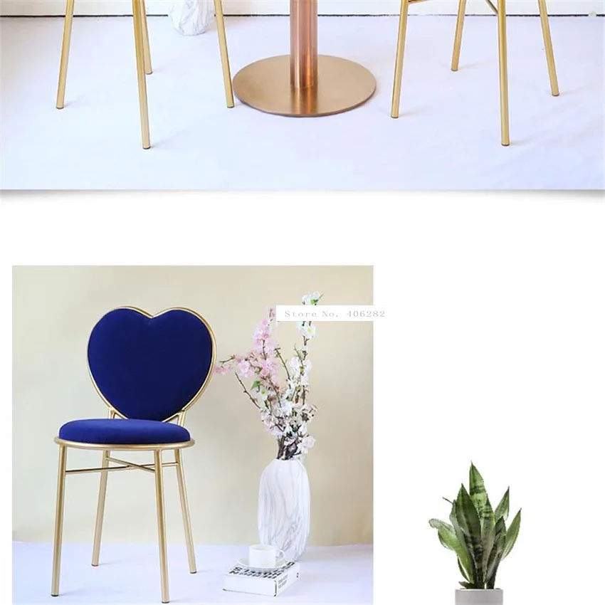 Love Heart Shape Backrest Flannelette Soft Seat Metal Iron Art Leisure Chair Modern Fashion Nordic Minimalist Coffee Cafe Chair