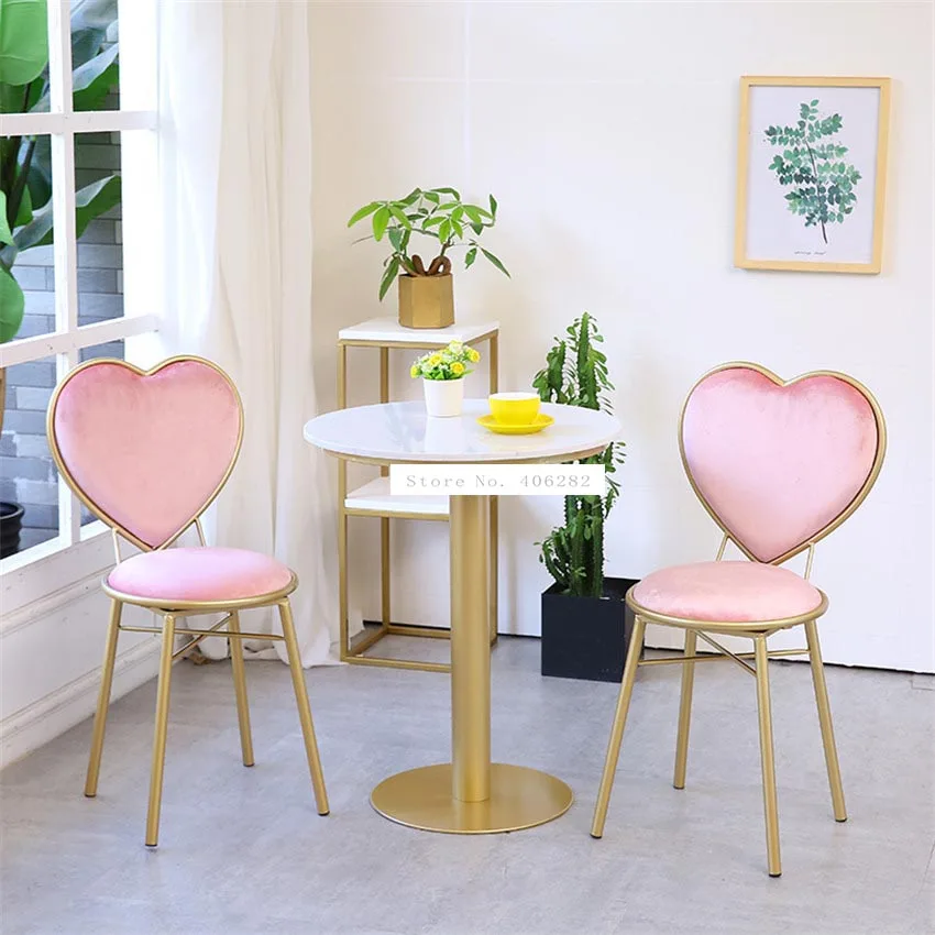 Love Heart Shape Backrest Flannelette Soft Seat Metal Iron Art Leisure Chair Modern Fashion Nordic Minimalist Coffee Cafe Chair