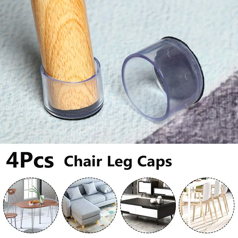 4pcs/set Silicone Chair Leg Caps Pads With Felt Non-Slip Furniture Feet Covers PVC Caps Foot Cover Non-slip Floor Protector Pads