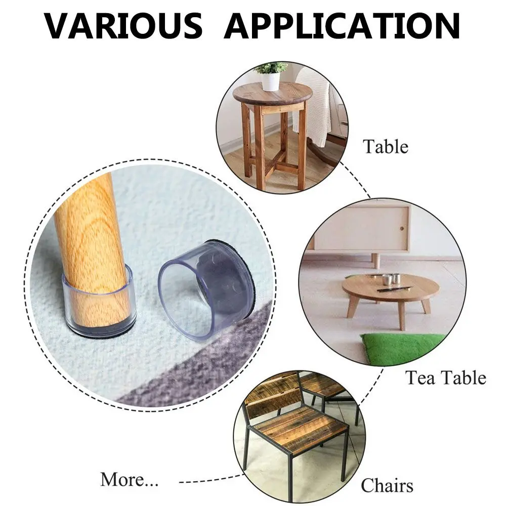 4pcs/set Silicone Chair Leg Caps Pads With Felt Non-Slip Furniture Feet Covers PVC Caps Foot Cover Non-slip Floor Protector Pads