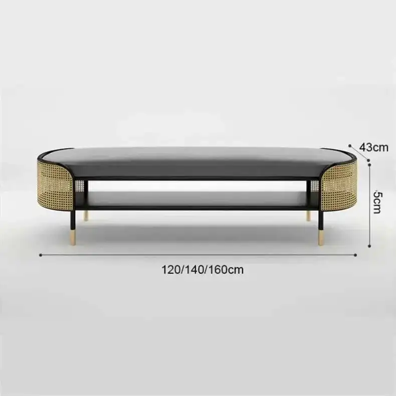 Modern Simple Ottoman for Entrance Hall Long Hollow with Cushion Stools Light Luxury Metal Household Hallway Ottoman for Hotel H
