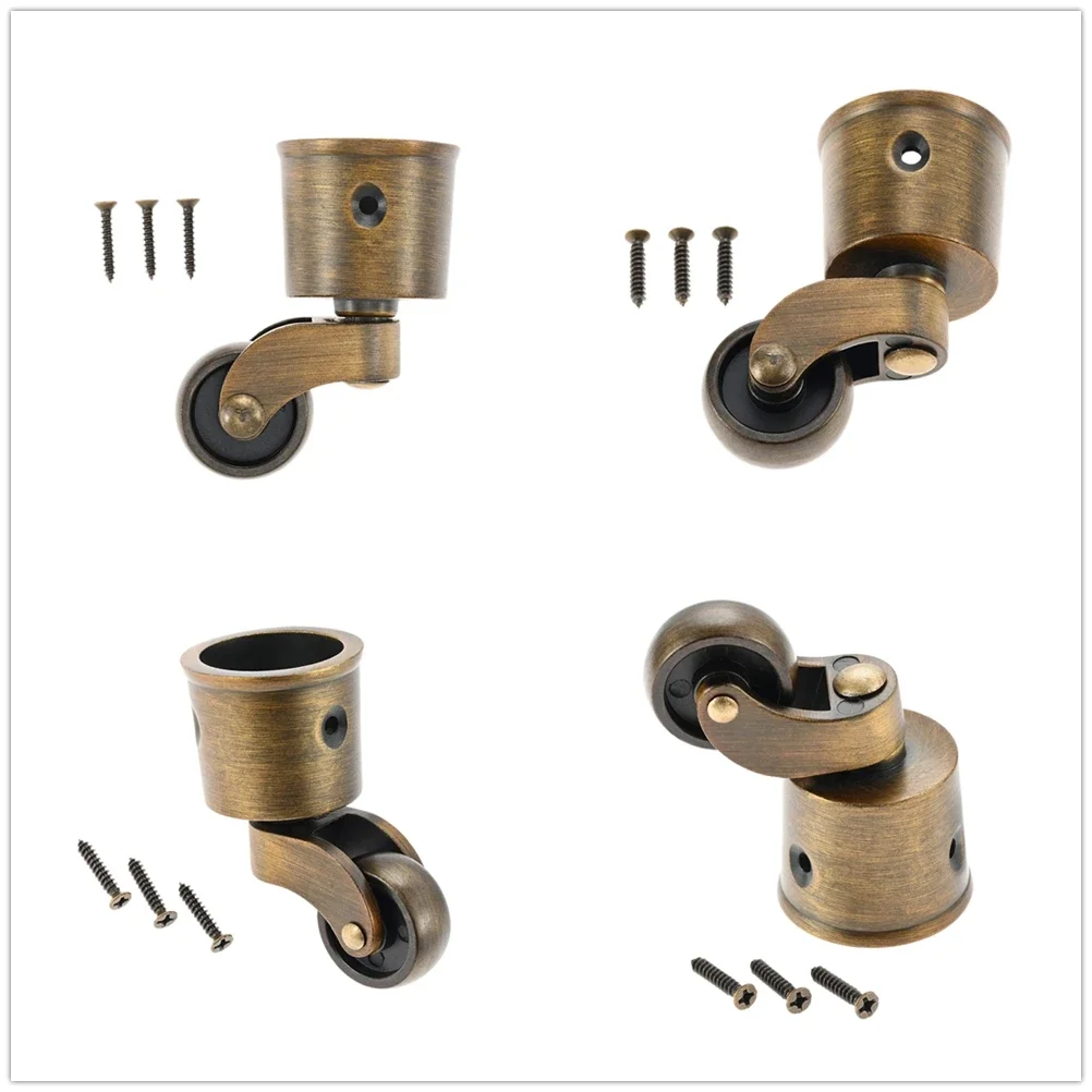 4pcs/set Retro Furniture Casters Antique Brass Swivel Wheels Zinc Alloy Reduce Noise Vintage Matte Brushed Surface 27mm Diameter