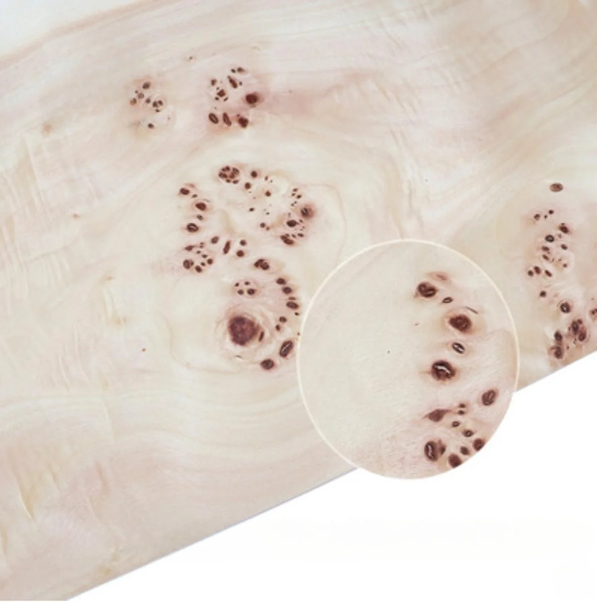 Length:1.6meters Width:230mm T:0.25mm Naturally White Poplar Tumor Wood Veneer Sheets Guitar Skateboard Backpack Decoration