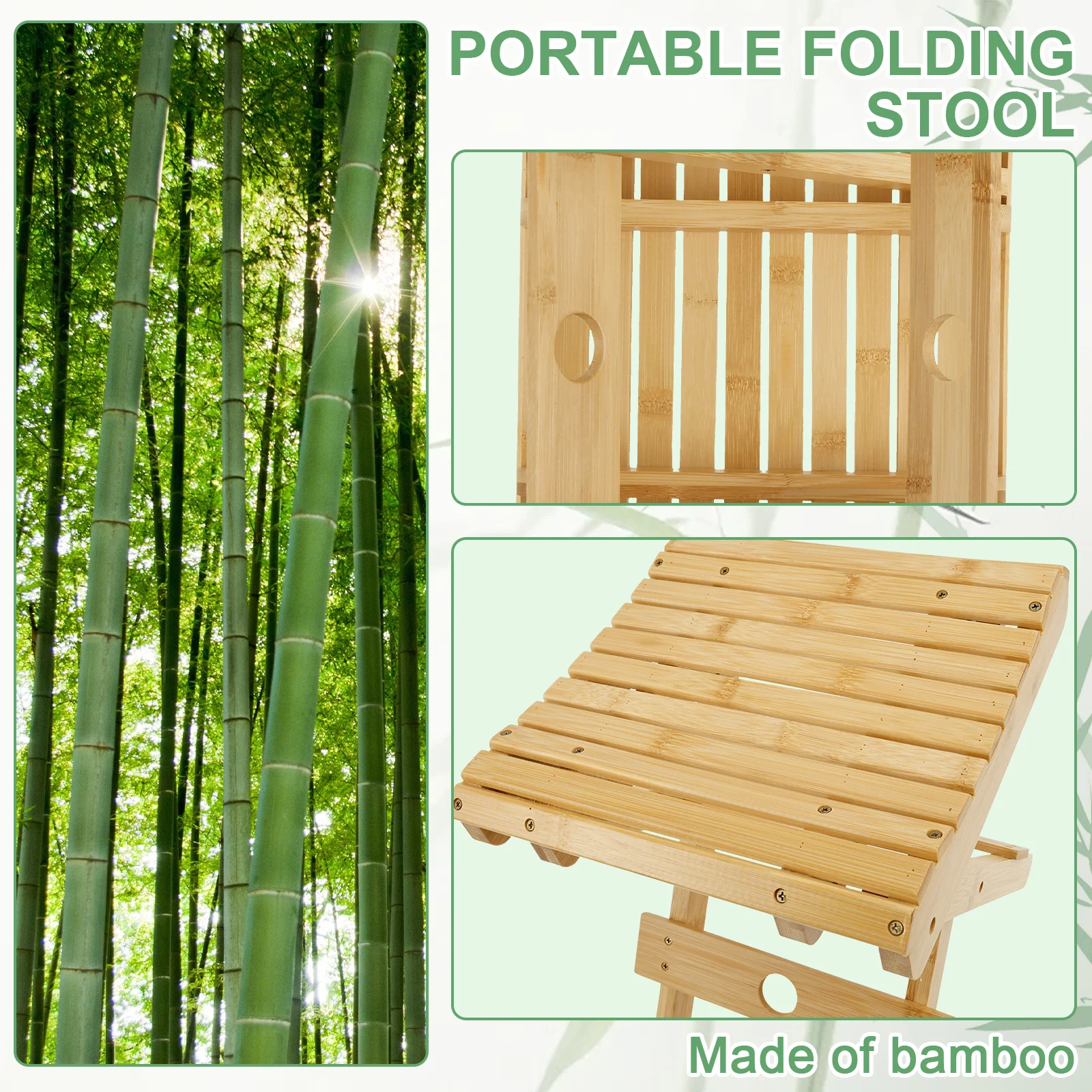 Portable Folding Stool Multi Purpose Bamboo Non-Slip Footstool For Home Bathroom Outdoor Camping Leisure Fishing Stool