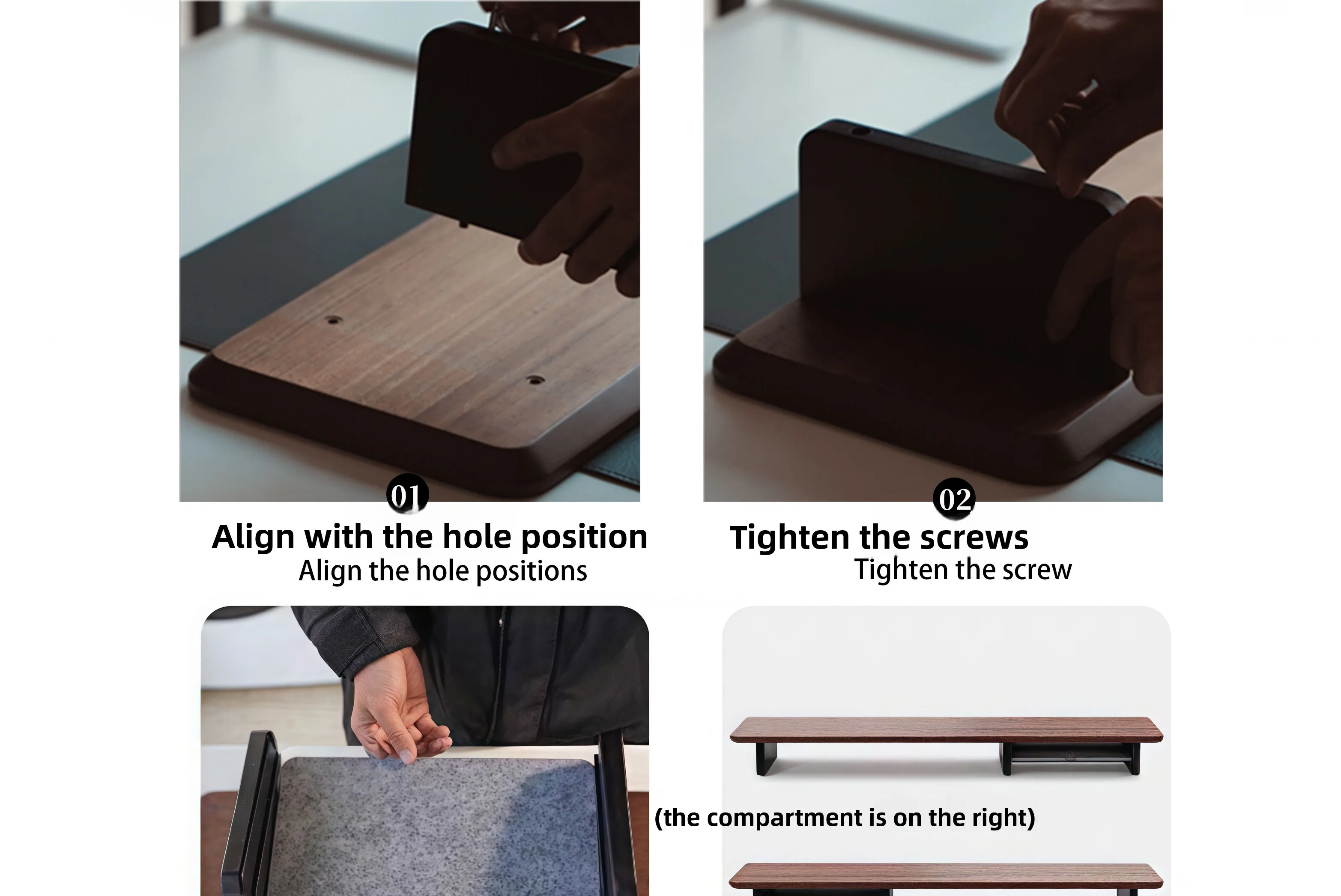 Premium Black Walnut Wood Monitor Stand Office Riser for Computer Screen Extra Long Laptop Rack Desktop Management Storage Shelf
