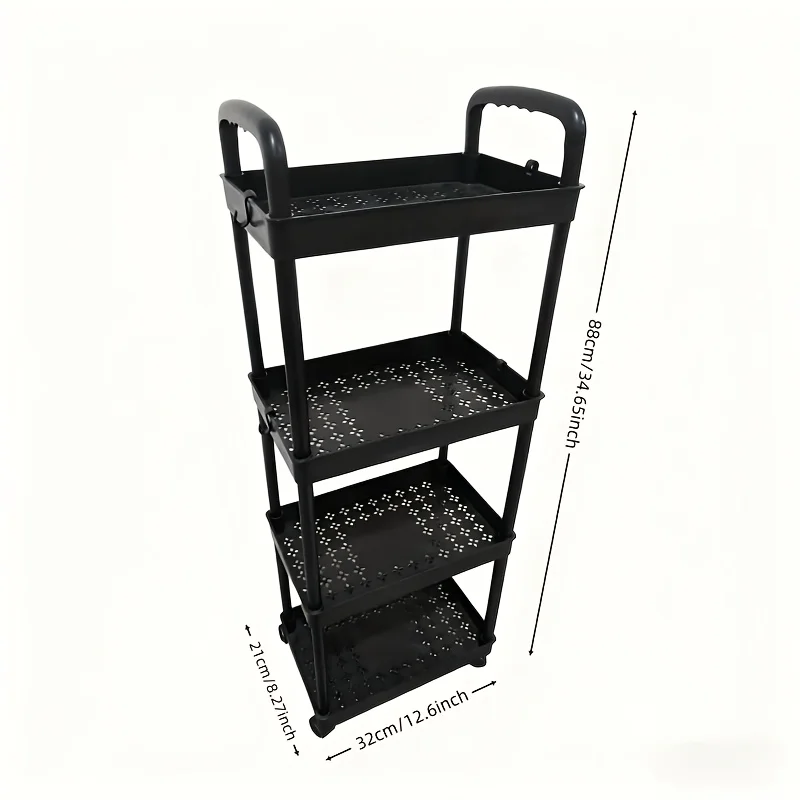 4-Tier Plastic Rolling Storage Cart - Portable Shelf Trolley with Wheels for Home Organization