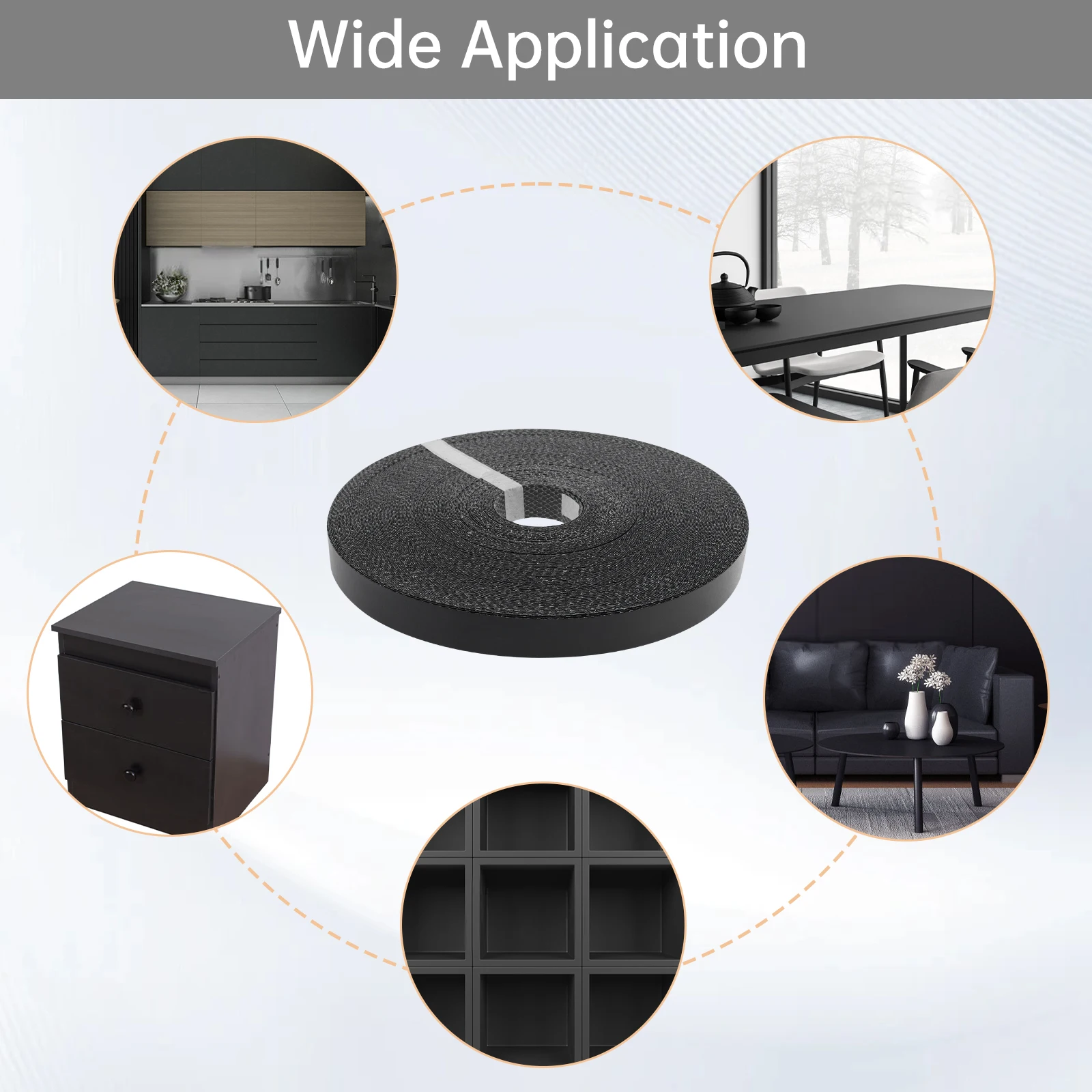 Pre-glued Veneer Edging 3/4 inch Black Melamine Edge Banding for Plywood Table / Cabinet