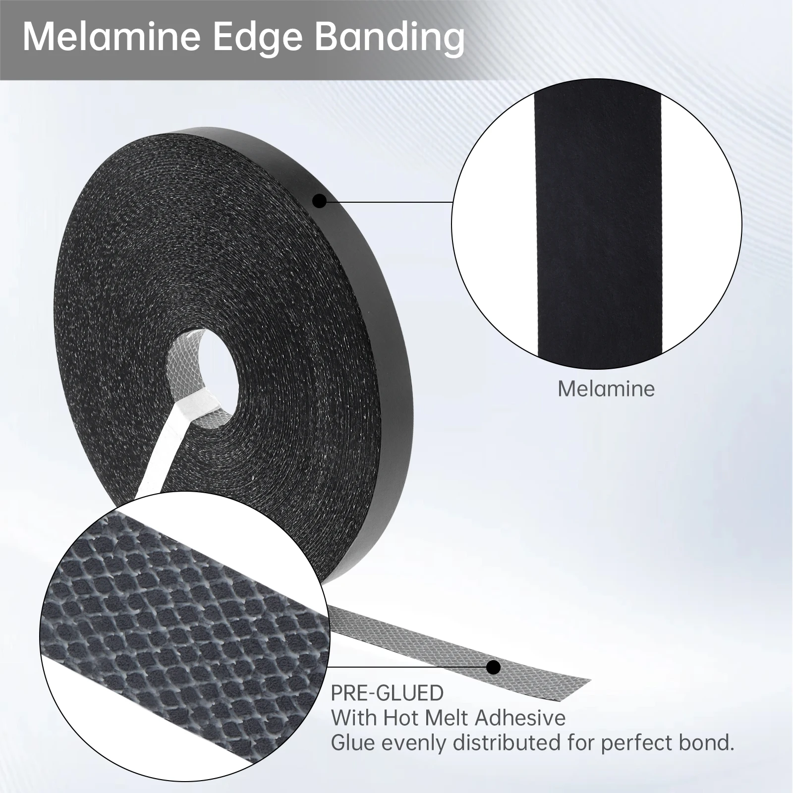 Pre-glued Veneer Edging 3/4 inch Black Melamine Edge Banding for Plywood Table / Cabinet