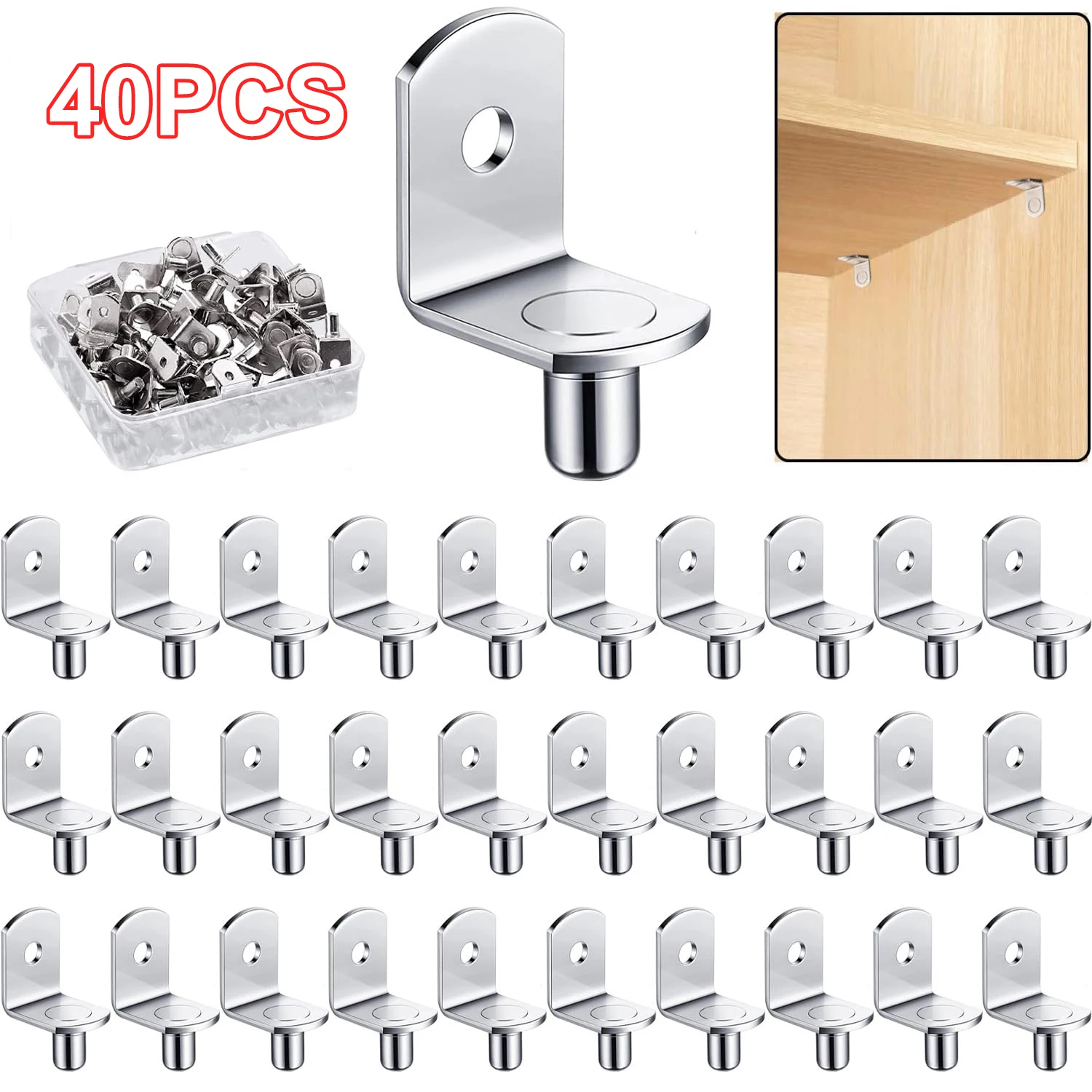 40Pcs Shelf Brackets Support Studs Pegs 5mm Metal Pin Shelves Seperator Furniture Shelf Wall Mount Bracket Holder For Cabinet