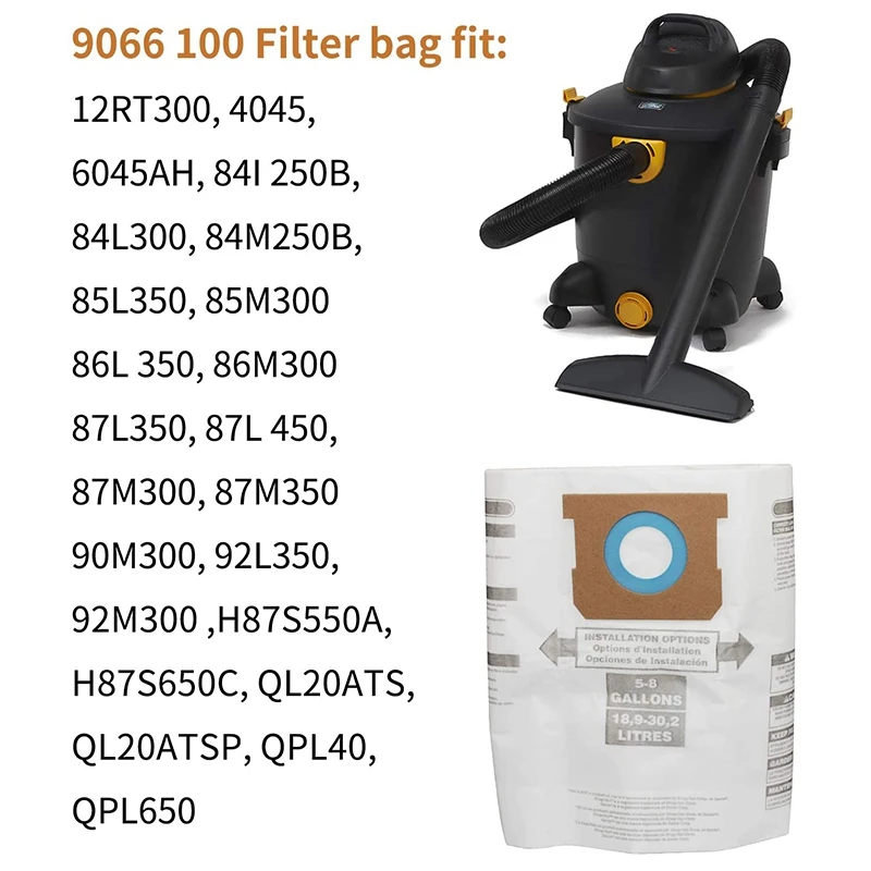 5PC Replacement Wet/Dry Vacuum Bags Dust Bags for Shop-Vac Ridgid 5-8 Gallon Vacuum Cleaner 9066100 90661 906-61