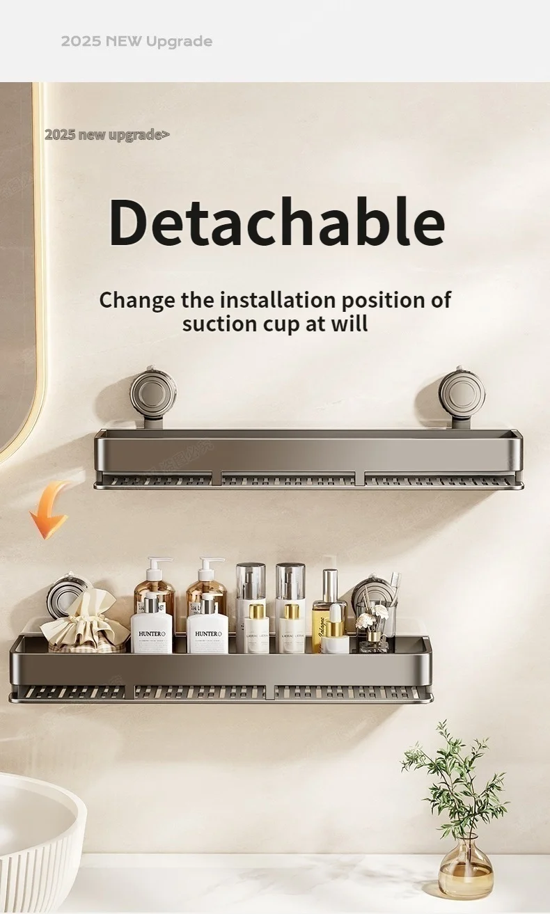 Suction Cup Bathroom Organizer Wall Mounted Toilet Wash Basin Shower Gel Storage Rack No Drilling Required Bathroom Shelf