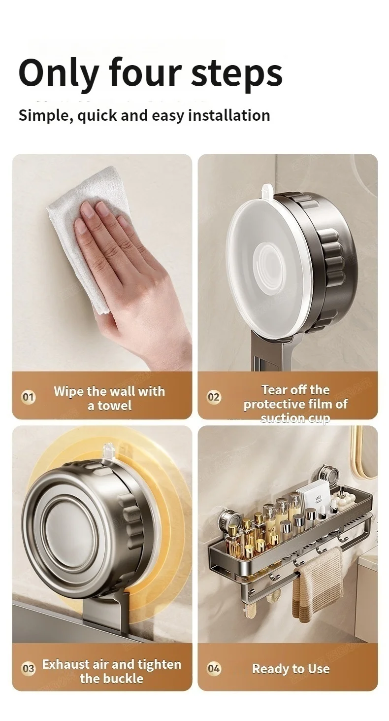 Suction Cup Bathroom Organizer Wall Mounted Toilet Wash Basin Shower Gel Storage Rack No Drilling Required Bathroom Shelf