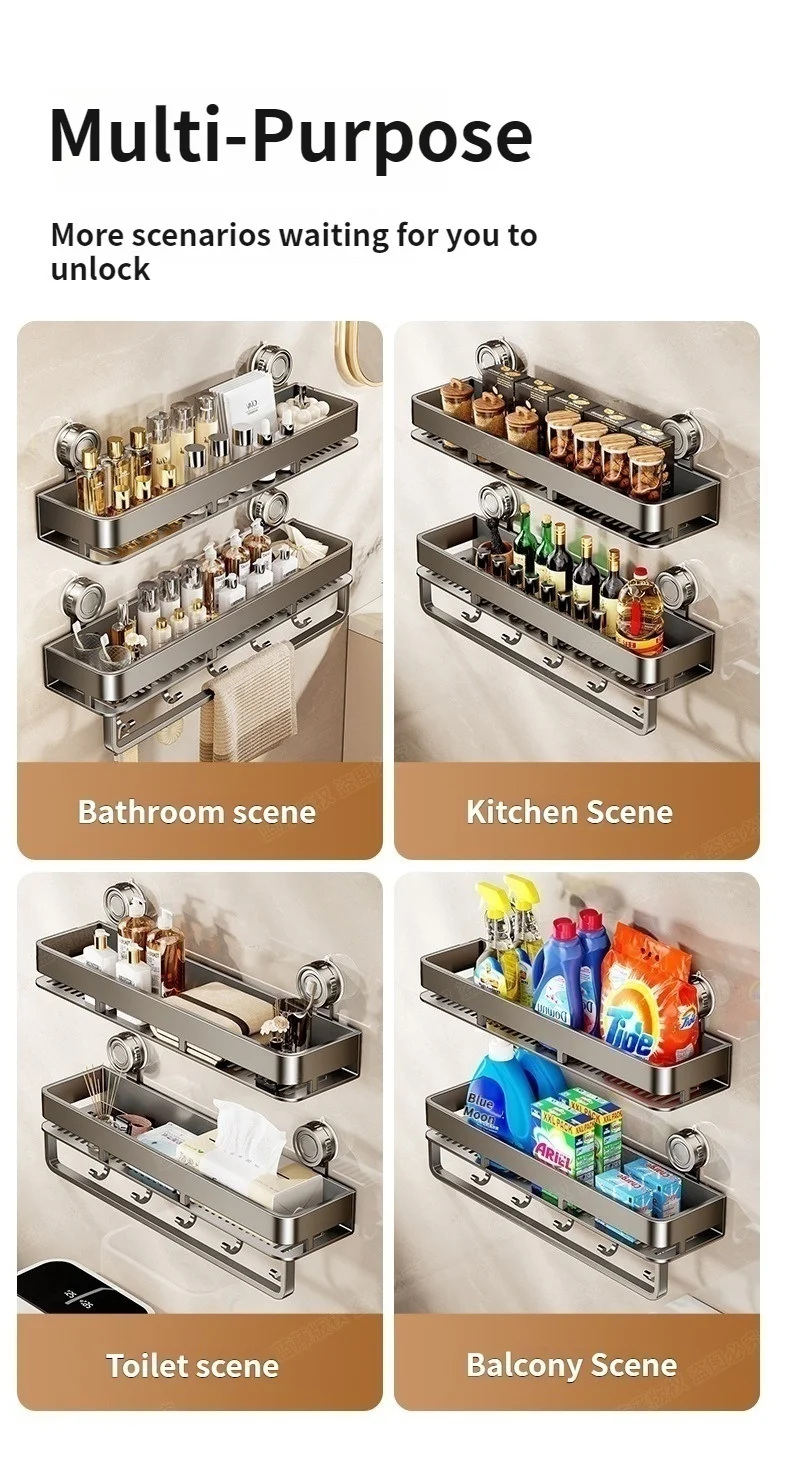 Suction Cup Bathroom Organizer Wall Mounted Toilet Wash Basin Shower Gel Storage Rack No Drilling Required Bathroom Shelf