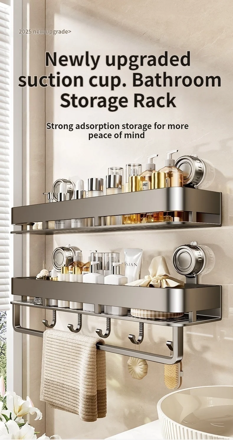 Suction Cup Bathroom Organizer Wall Mounted Toilet Wash Basin Shower Gel Storage Rack No Drilling Required Bathroom Shelf