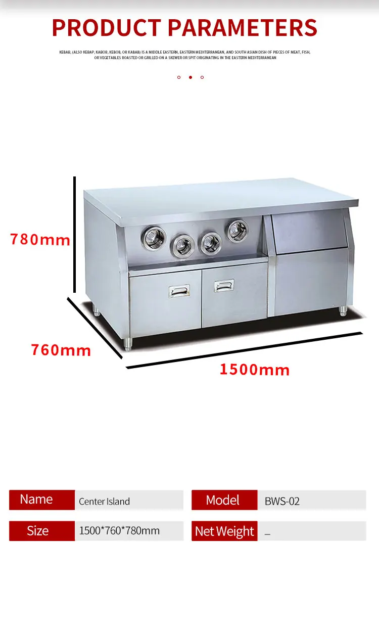 Factory Price Modern Stainless Steel Kitchen Storage Restaurant Island Kitchen Setup Kitchen Cabinets Island Table for Sale