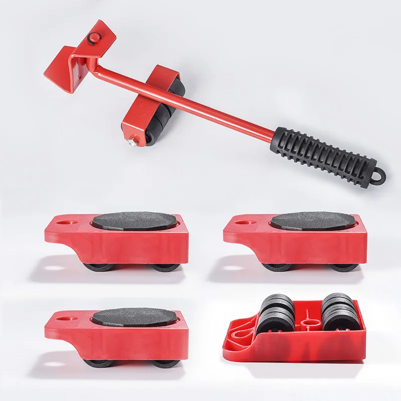 5Pcs/set Heavy Furniture Moving Transport Roller Set New Style Furniture Mover Roller Wheel Bar Removal Lifting Tool Suit