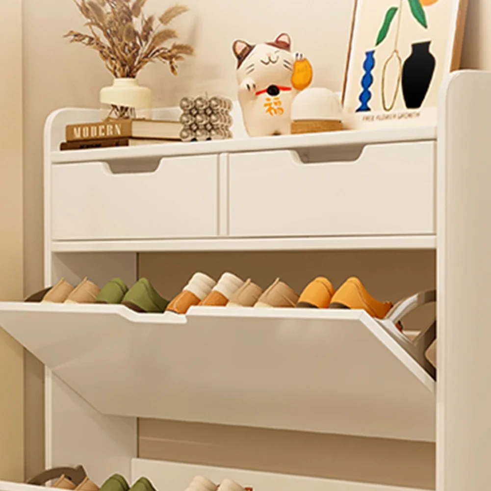 2-Tier Wooden Shoe Organizer Cabinet with Flip Drawers Narrow Shoe Storage Cabinet Space Saving Slimming Shoe Rack for Hallway