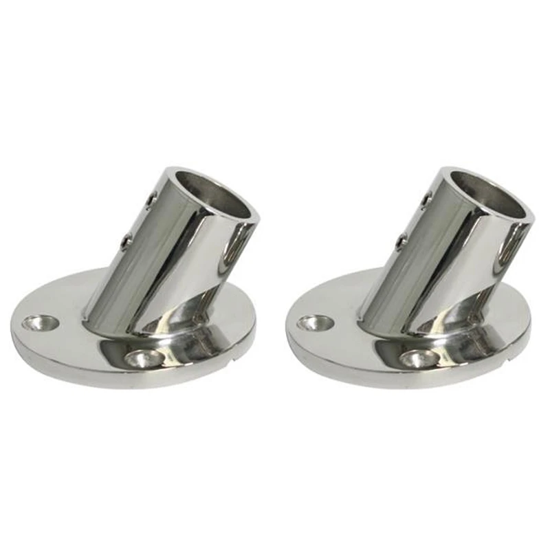 BAAU 2X Marine Stainless Steel 60 Degree 22mm 7/8 Inch Tube Round Base Hand Rail Railing Fitting Yachts Accessories