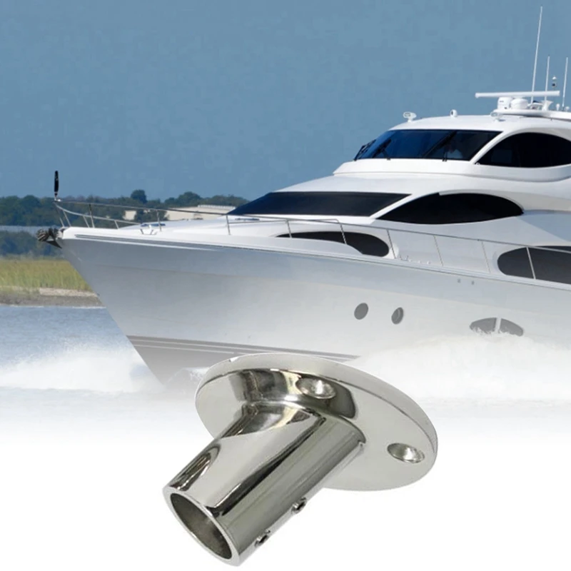 BAAU 2X Marine Stainless Steel 60 Degree 22mm 7/8 Inch Tube Round Base Hand Rail Railing Fitting Yachts Accessories