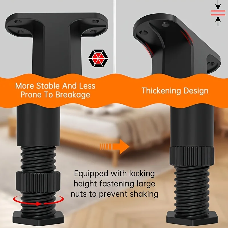Adjustable Bed Frame Support Legs,5.31"-8.66"Heavy Duty Plastic Furniture Feet-Ideal for Beds,Sofas,Tables, with Screws Included