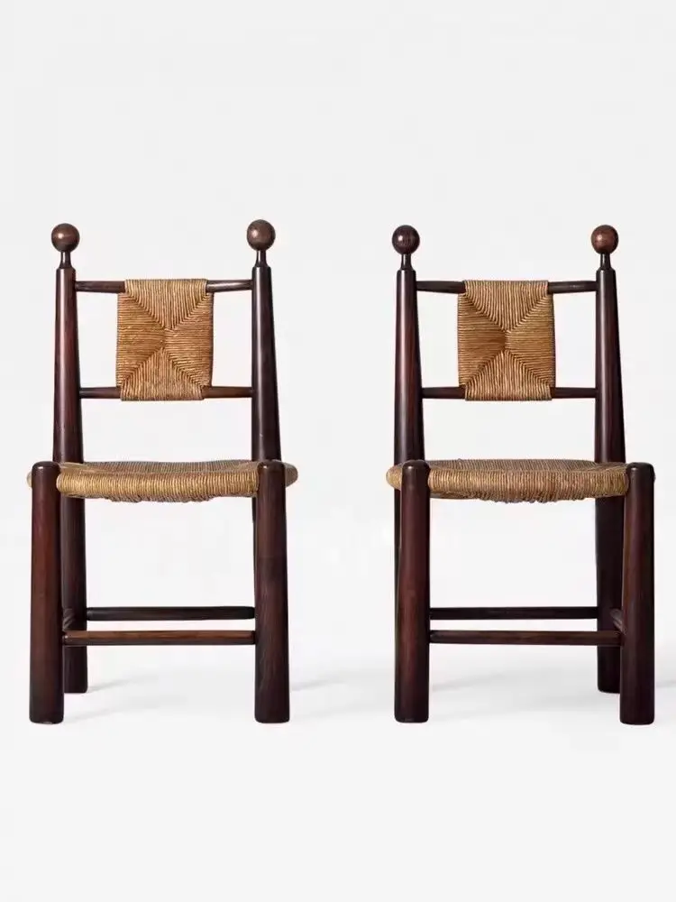 Solid Wood Rattan Dining Chair Retro Rattan Chair Home Simple Homestay Cafe Leisure Backrest Chair