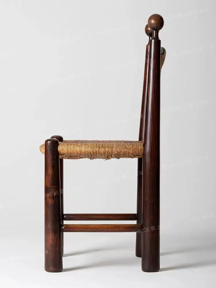 Solid Wood Rattan Dining Chair Retro Rattan Chair Home Simple Homestay Cafe Leisure Backrest Chair