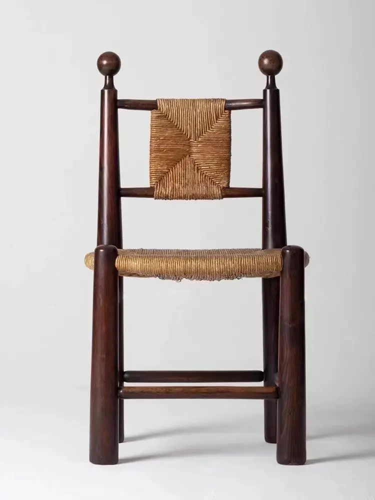 Solid Wood Rattan Dining Chair Retro Rattan Chair Home Simple Homestay Cafe Leisure Backrest Chair