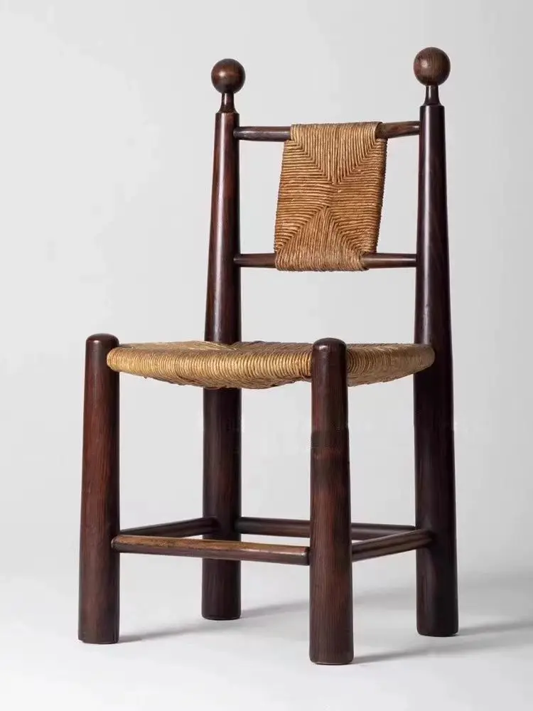 Solid Wood Rattan Dining Chair Retro Rattan Chair Home Simple Homestay Cafe Leisure Backrest Chair