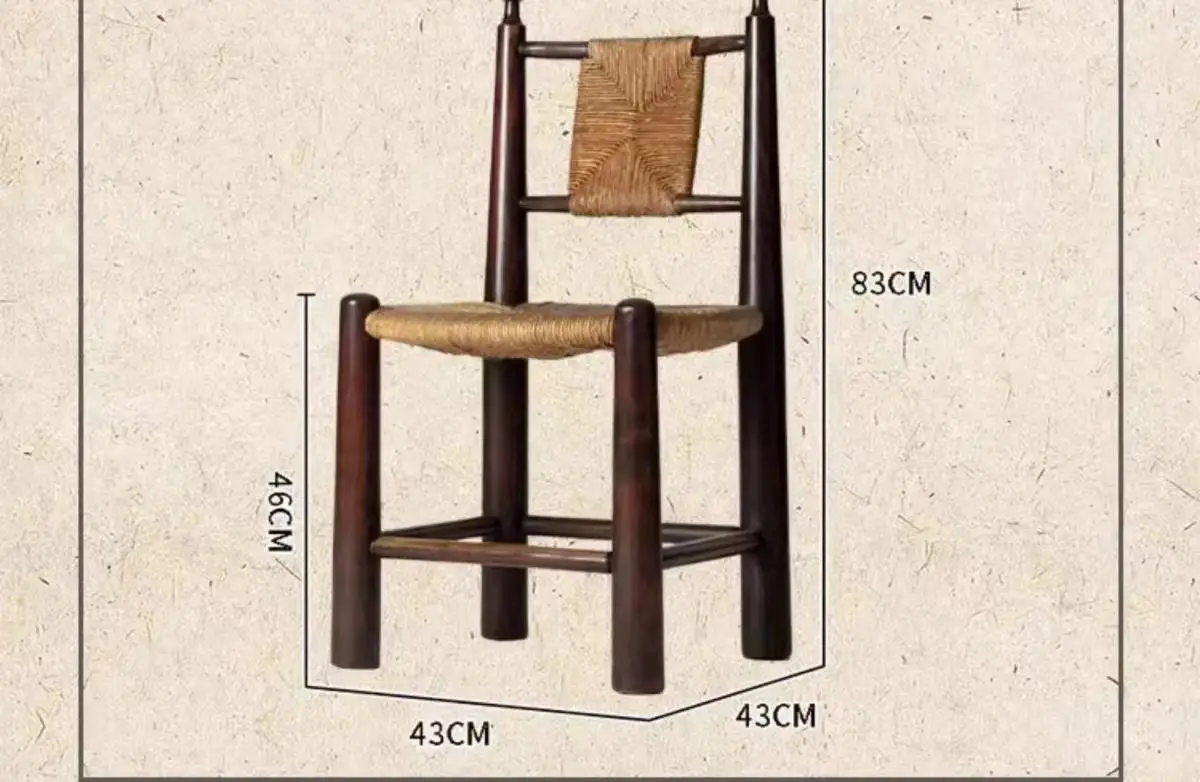Solid Wood Rattan Dining Chair Retro Rattan Chair Home Simple Homestay Cafe Leisure Backrest Chair