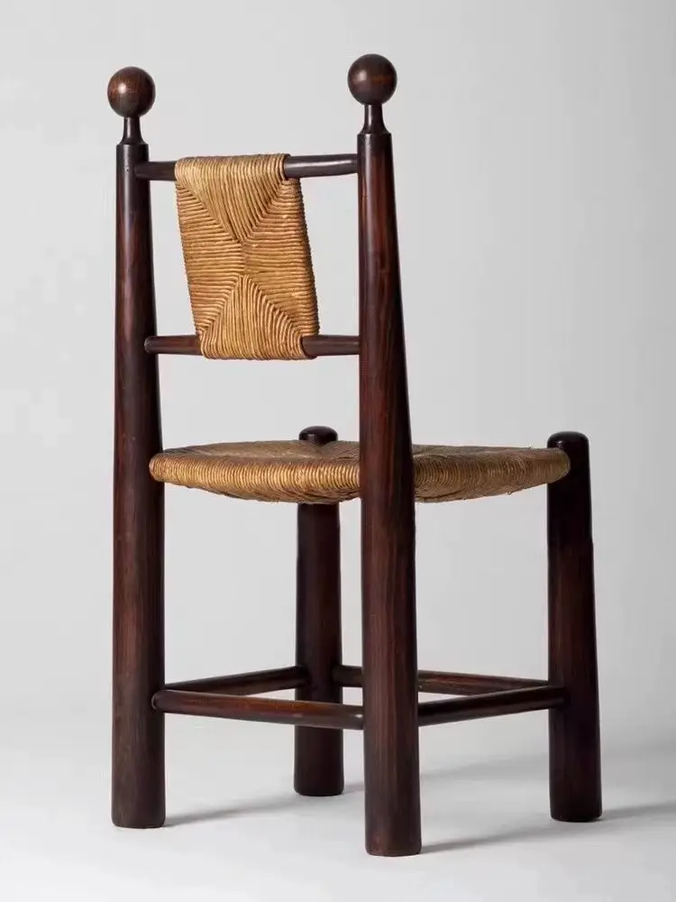 Solid Wood Rattan Dining Chair Retro Rattan Chair Home Simple Homestay Cafe Leisure Backrest Chair
