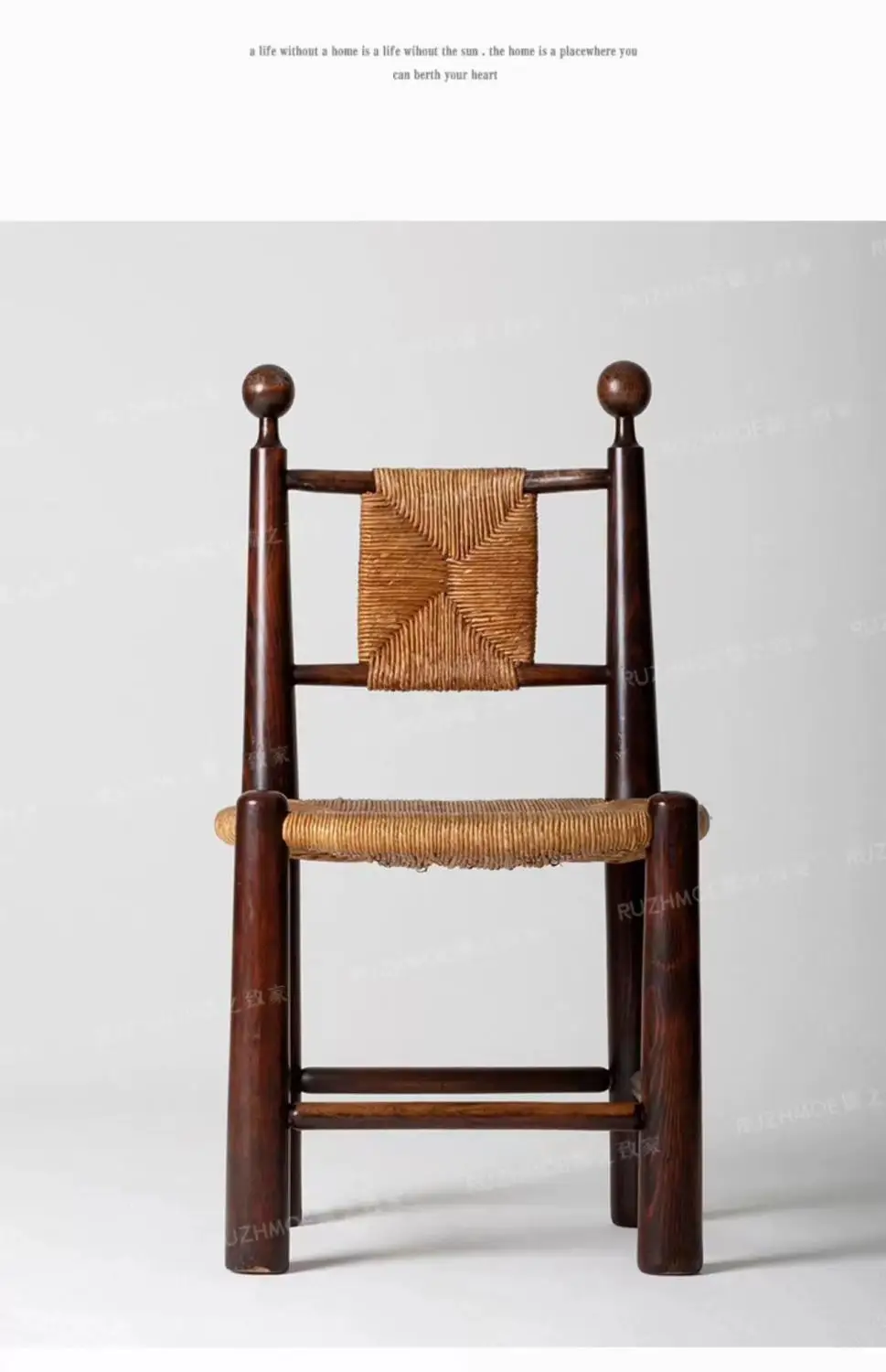 Solid Wood Rattan Dining Chair Retro Rattan Chair Home Simple Homestay Cafe Leisure Backrest Chair