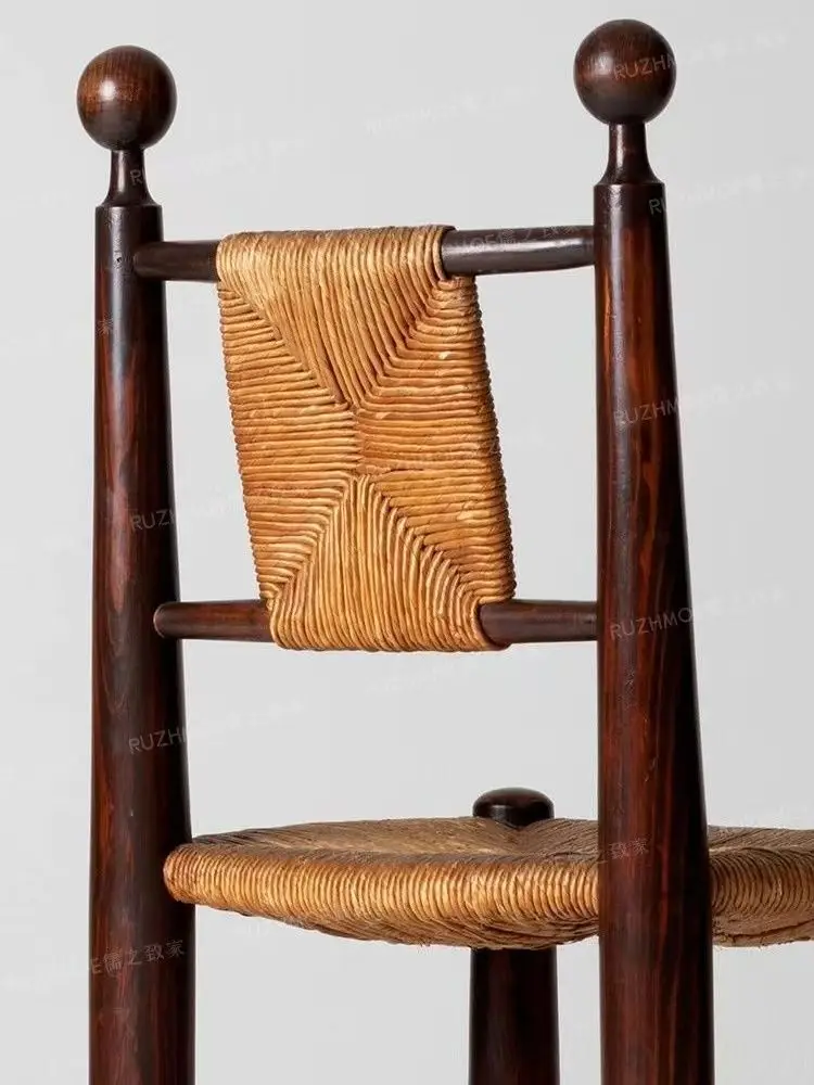 Solid Wood Rattan Dining Chair Retro Rattan Chair Home Simple Homestay Cafe Leisure Backrest Chair