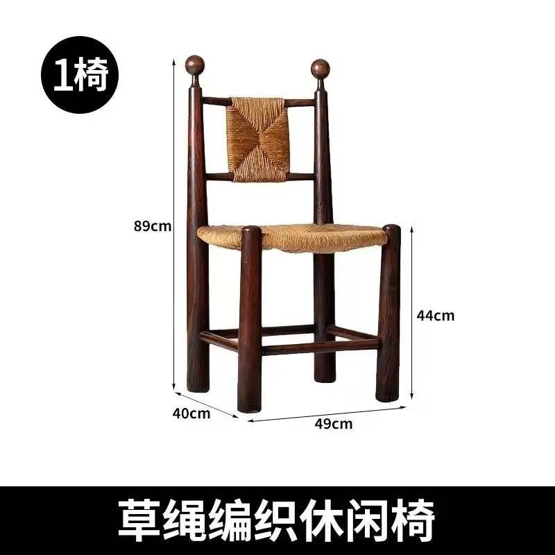 Solid Wood Rattan Dining Chair Retro Rattan Chair Home Simple Homestay Cafe Leisure Backrest Chair