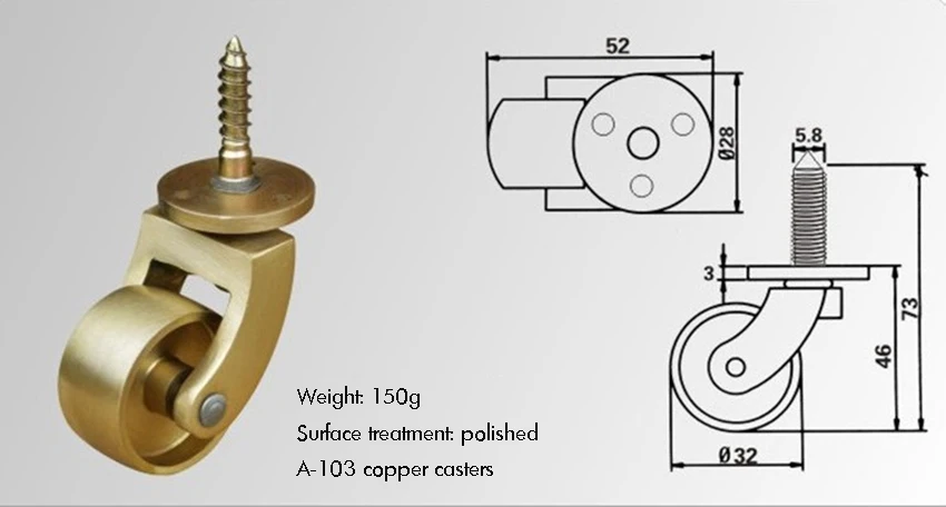 4PCS/Lot 32mm Brass Casters Heavy Duty amp; Safe for All Floors, Gold Polished Finish Casters Wheels for Chairs/Tables/Furniture