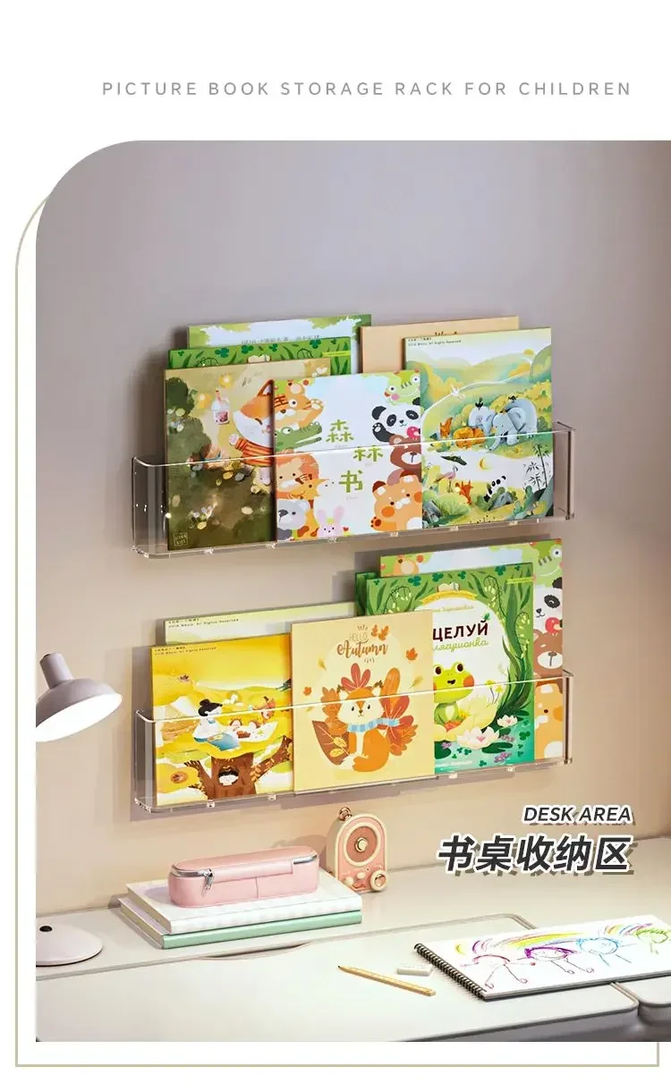 Acrylic Picture Book Display Stand, Children's Wall, Albums Record Holder, Reading, Magazine Storage, Hanging Rack