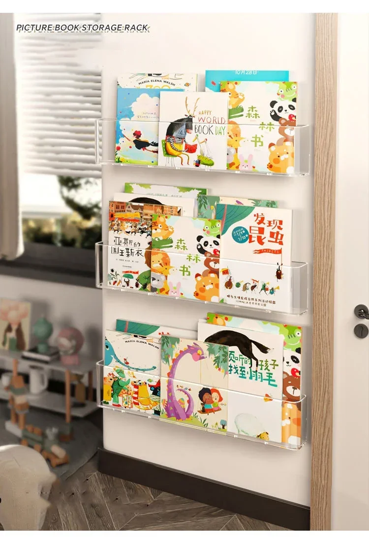 Acrylic Picture Book Display Stand, Children's Wall, Albums Record Holder, Reading, Magazine Storage, Hanging Rack