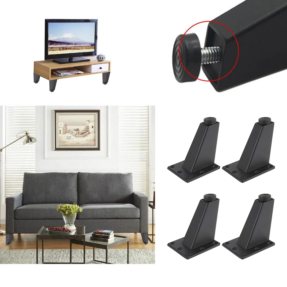 4/8Pcs Furniture Legs Pads Aluminum Alloy Sofa Bed Feet Heavy Duty Solid Square Sloping Table Cabinet Replacement