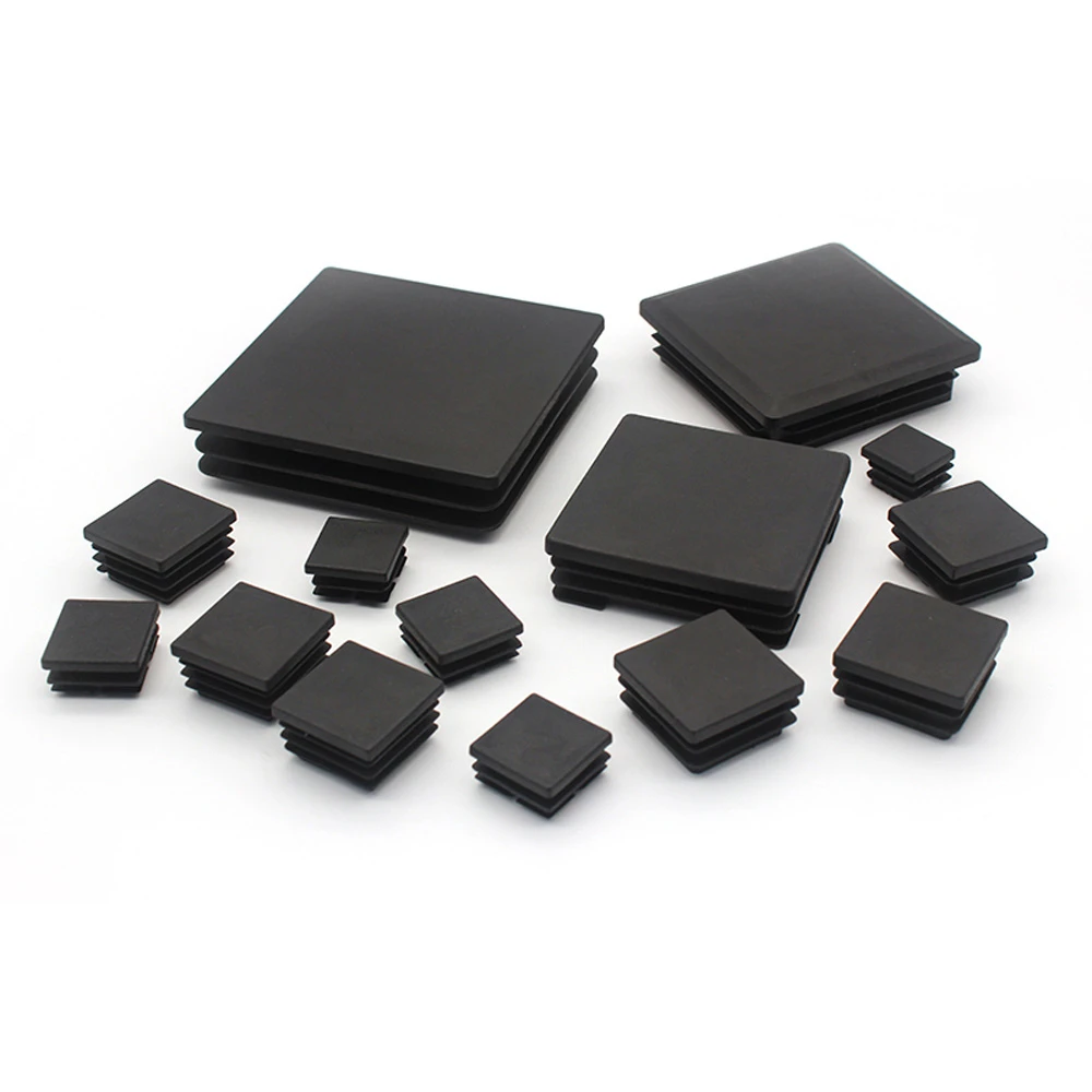 Square Plastic Black Blanking End Caps Furniture Leg Tube Pipe Inserts Plugs Bung Decorative Dust Cover 13x13mm-100x100mm
