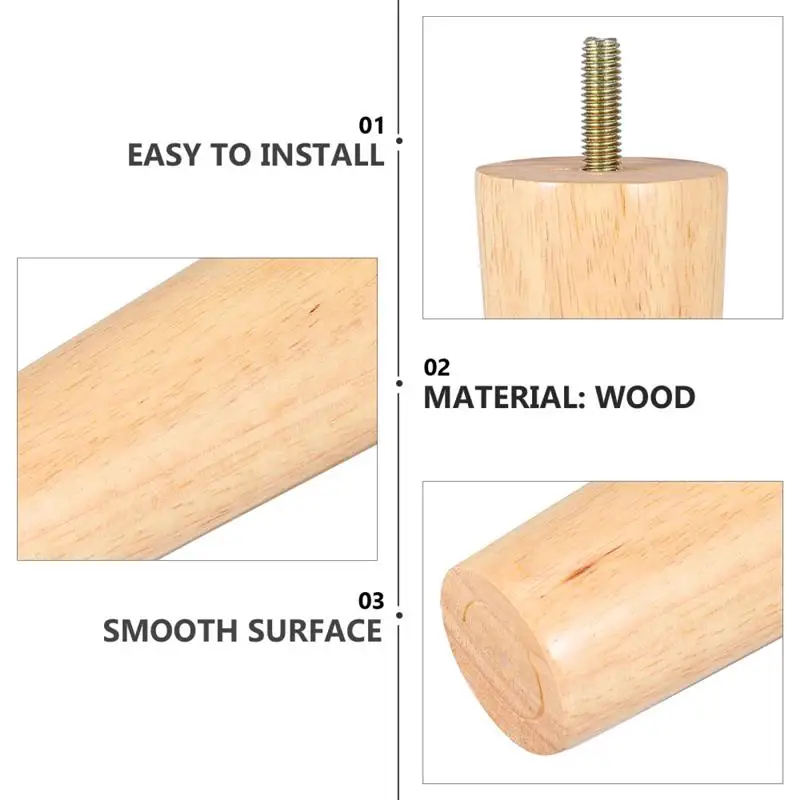 4Pcs 10/12/15CM Solid Wood Furniture Legs Height Straight Sturdy Tapered Sofa Bed Cabinet Table Chair Replacement Furniture Legs