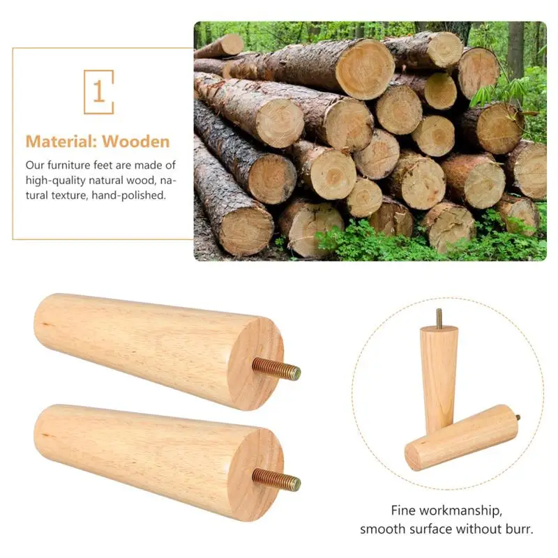 4Pcs 10/12/15CM Solid Wood Furniture Legs Height Straight Sturdy Tapered Sofa Bed Cabinet Table Chair Replacement Furniture Legs
