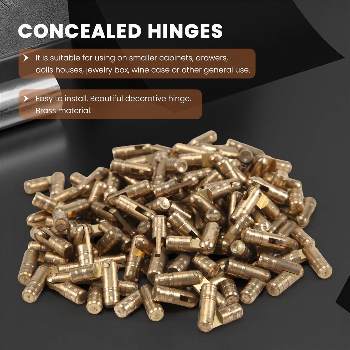 A04I 100Pcs Brass Concealed Barrel Hinges Jewelry Wood Boxes Cabinet Furniture Hinge 4X20mm