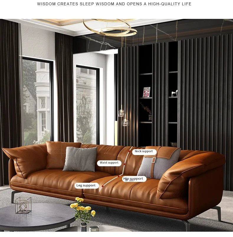 Nordic Simple Soft Sofa Vintage Brown Girl 3 Seater Designer Sofa Leather Love Seat Muebles Para Salas Modernos Home Furniture