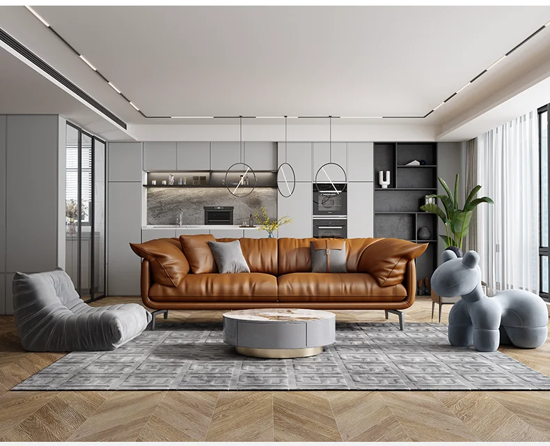 Nordic Simple Soft Sofa Vintage Brown Girl 3 Seater Designer Sofa Leather Love Seat Muebles Para Salas Modernos Home Furniture