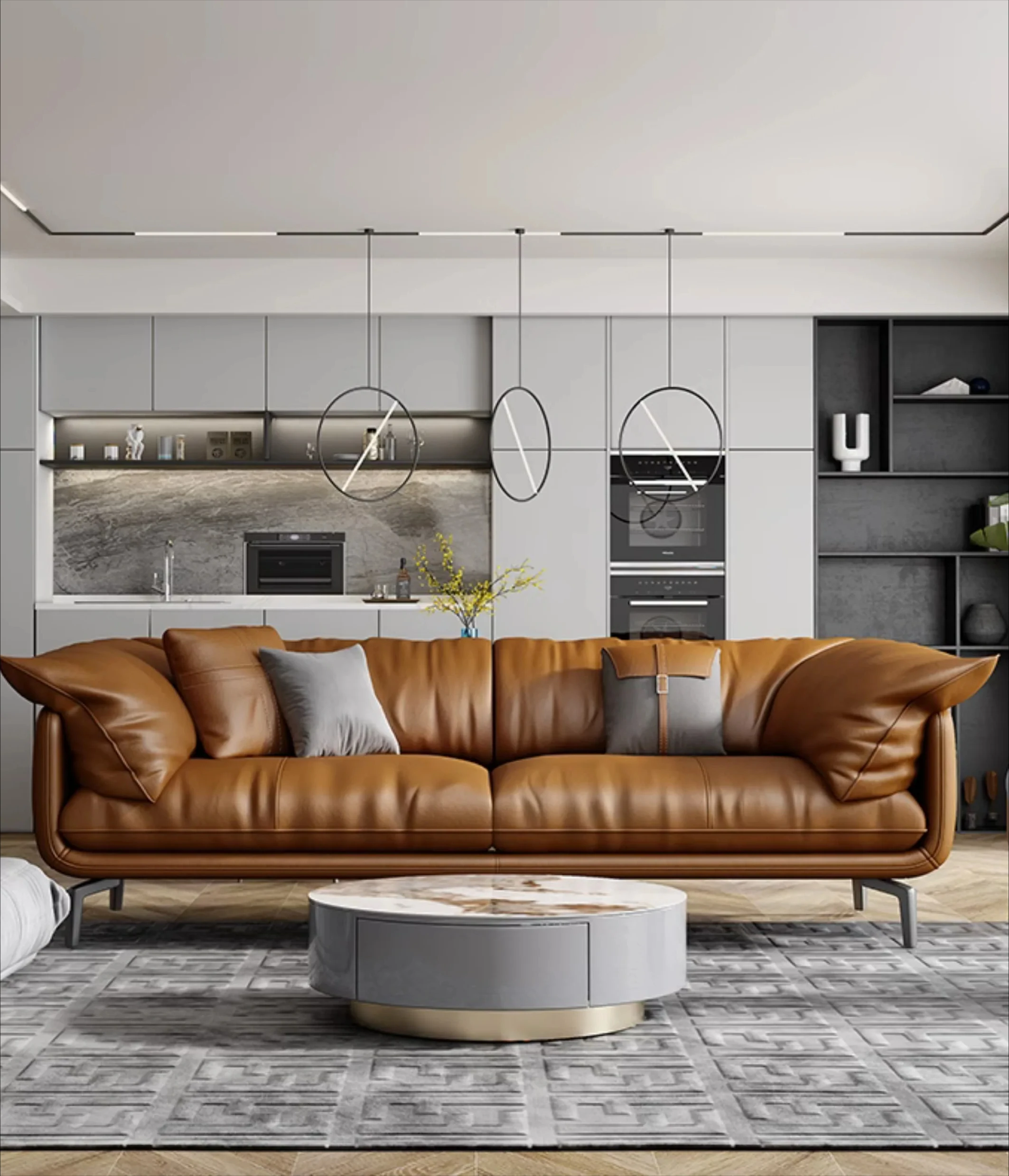 Nordic Simple Soft Sofa Vintage Brown Girl 3 Seater Designer Sofa Leather Love Seat Muebles Para Salas Modernos Home Furniture