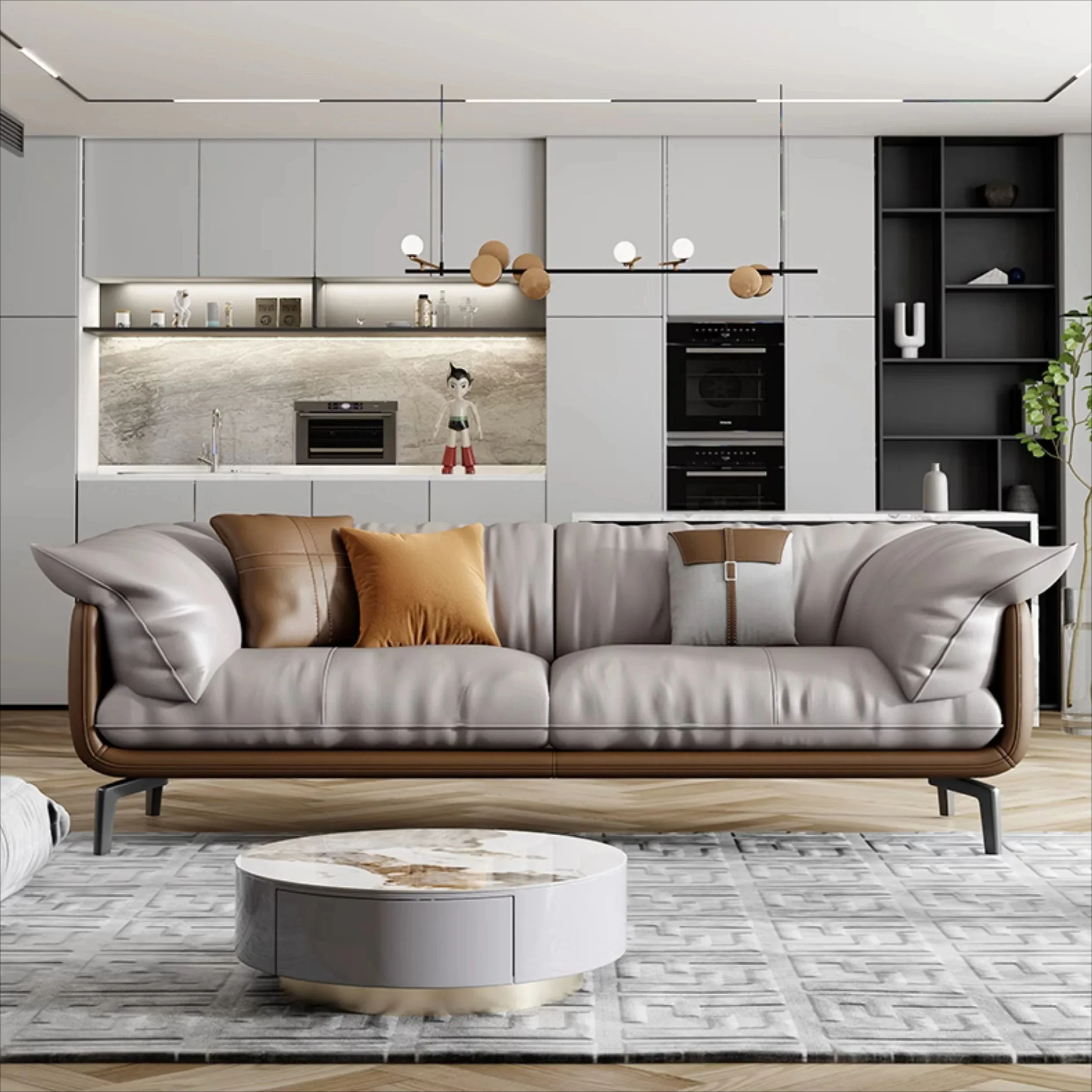 Nordic Simple Soft Sofa Vintage Brown Girl 3 Seater Designer Sofa Leather Love Seat Muebles Para Salas Modernos Home Furniture