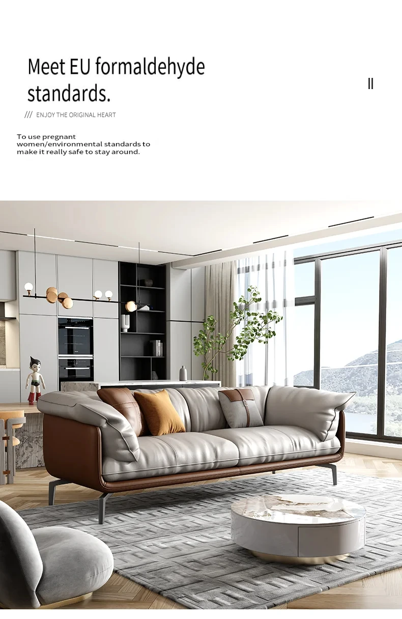 Nordic Simple Soft Sofa Vintage Brown Girl 3 Seater Designer Sofa Leather Love Seat Muebles Para Salas Modernos Home Furniture