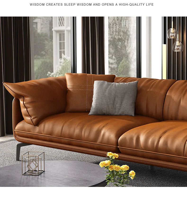 Nordic Simple Soft Sofa Vintage Brown Girl 3 Seater Designer Sofa Leather Love Seat Muebles Para Salas Modernos Home Furniture