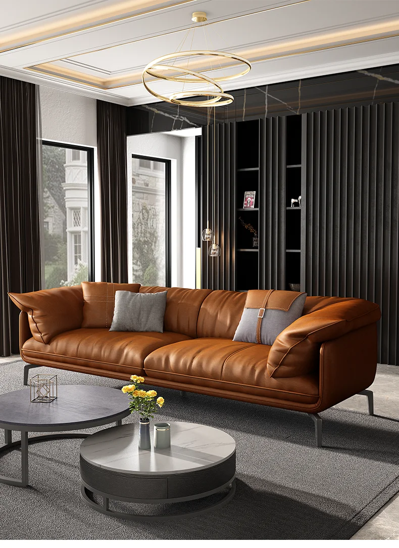 Nordic Simple Soft Sofa Vintage Brown Girl 3 Seater Designer Sofa Leather Love Seat Muebles Para Salas Modernos Home Furniture